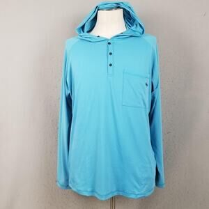SWC Shirt Mens XL Blue Hooded Henley Long Sleeve Performance Fishing Top